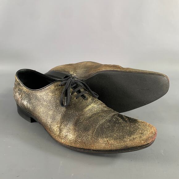 HAIDER ACKERMANN Size 8 Gold Black Metallic Leather Lace Up Shoes main image 6